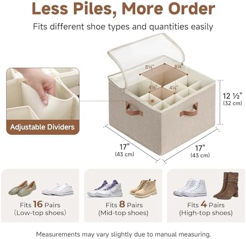 StorageWorks 16-Pair Closet Shoe Organizer with Adjustable Dividers, Taupe - Image 3