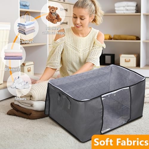90L Large Blanket Storage Bags, 6 Pack Clothes Storage Bag Comforter Storage Bin with Reinforced Handle and Lid Foldable Closet Organizer and Storage Containers for Bedding Sheets and Duvet - Image 4