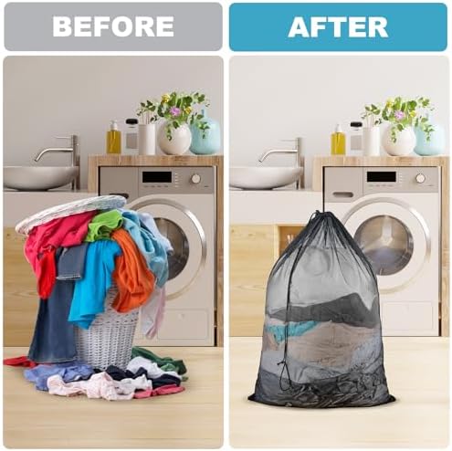 3 Pack Large Mesh Laundry Bag, 24 x 36 Inch Mesh Wash Bag with Drawstring Closure, Delicates Bag for Washing Machine - Perfect for College Dorms, Travel, Laundromats, Apartments (Black) - Image 5