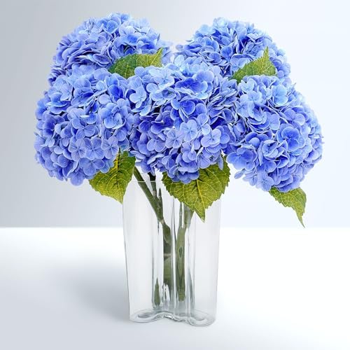 Waipfaru 21" Real Touch Dark Blue Hydrangea Artificial Flowers with Long Stem & Leaves, Full Latex Faux Hydrangea Flowers for Home Decor Party Floral Arrangements Wedding Bouquets Centerpieces, 4Pcs by Waipfaru