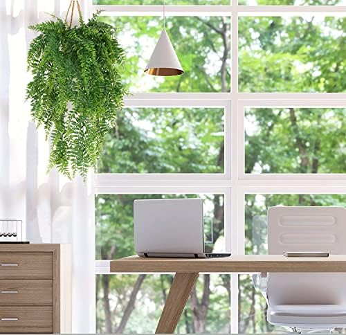 Artificial Boston Hanging Plants, Fake Ferns Ivy Plastic Plant Vine Faux Leaves UV Resistant Vines Greenery for Indoor Outdoor Bathroom Decor Office Garden Party Wedding DIY Decoration 4 Pack - Image 6