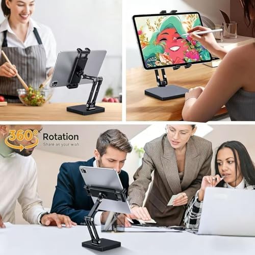 Bimo 360° Rotatable Aluminum Tablet Stand, Foldable Multi-Angle Desk Holder for 4.7-18.5 Inch iPad, Portable Monitor, Kindle, Switch, for Home Office Desk Work & Entertainment. - Image 6