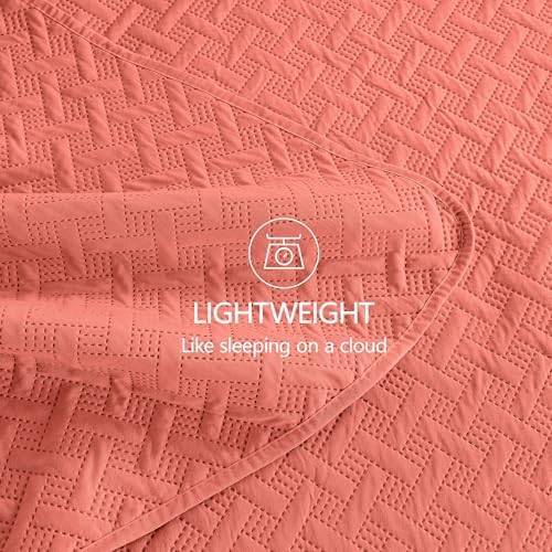 FLYMME Quilts King Size,Lightweight Coral Bedspreads,Basket Weave Pattern,Ultra Soft Microfiber Bed Coverlet 3 Pieces for All-Seasons (1 Quilt,2 Pillow Shams) - Image 6