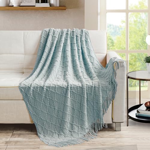 BOURINA Auqa Throw Blanket 50 x70 Inch Jacquard Throw Knitted Blanket - Image 2