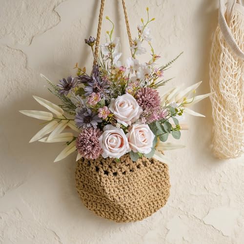 16-inch Artificial Fake Flowers Silk Table Arrangements Faux Plastic Floral Centerpieces for Home Kitchen with Roses, Dandelions, Chrysanthemum, Phalaenopsis, Eucalyptus, Sages, Orchids - Image 2