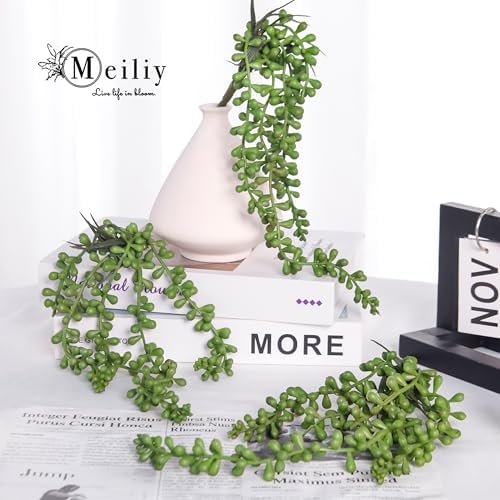 Meiliy 4pcs Artificial Succulent Plants Hanging Succulent Plants Faux Succulents Unpotted Branch String of Pearls Plant for Home Kitchen Office Wedding Garden Craft Art Indoor Decor - Image 6