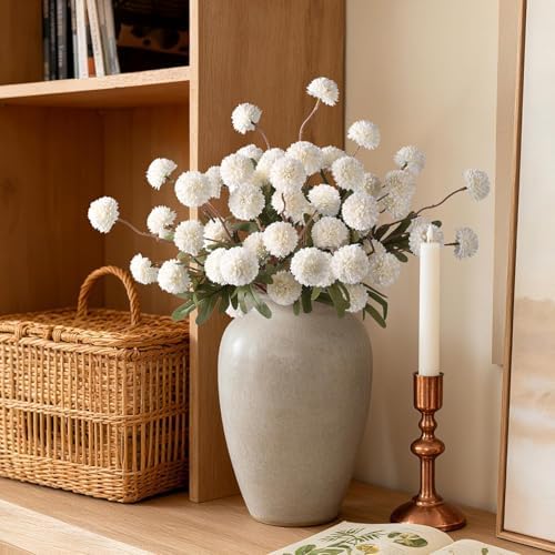 HyeFlora 8 Pcs Fake Mums Kiku Flowers Artificial Bulk, White Faux Silk Flower Arrangements Decor Floral Centerpieces for Tables Artificial Fall Flowers for Vase DIY Bouquet Coffee Dining Home - Image 6