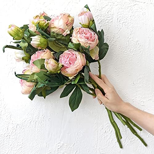 FiveSeasonStuff Vintage Blush Pink Peonies – Realistic Artificial Silk Flowers with Dry-Look Petals, 6 Stems for Rustic Home & Wedding Bridesmaids Bouquet Bridal Showers - Image 4