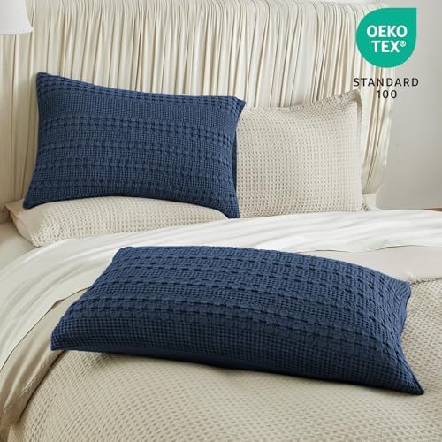 PHF Cotton Waffle Pillow Shams King Size 20"x36", Blue Sapphire, No Insert - Image 3