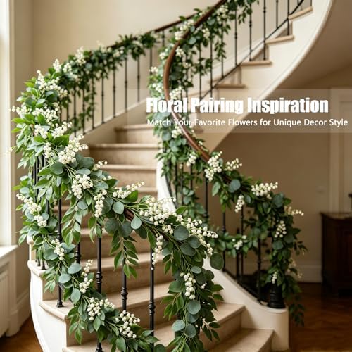 GREENTIME 4Pack 6.5Ft Artificial Eucalyptus Garland with Willow Leaves - Image 5