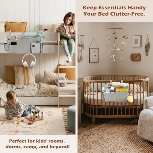 Surblue Bedside Caddy Bunk Bed Storage Organizer Hanging Pockets for College Dorm Rooms, Hospital Beds, Baby Bed Rails, Camping, RV, Small and Large Set, Grey - Image 2