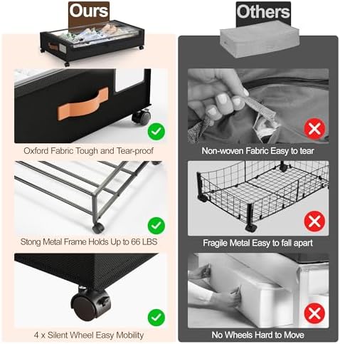 LAMU Under Bed Storage with Wheels, 2Pack Underbed Storage Containers,Black - Image 4