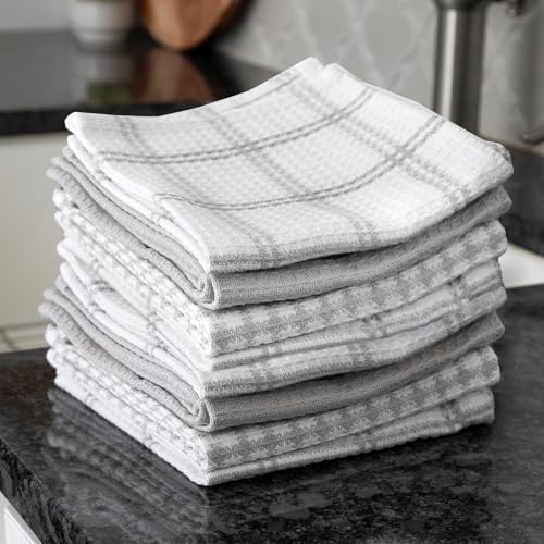 T-Fal Premium Waffle Dish Cloths: Highly Absorbent, Super Soft Long Lasting - 100% Cotton, 12"x13" Towel for Cleaning & Drying, (8-Pack), Gray - Image 6