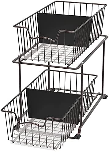 SimpleHouseware 2 Tier Cabinet Wire Basket Drawer Organizer, Brown - Image 6