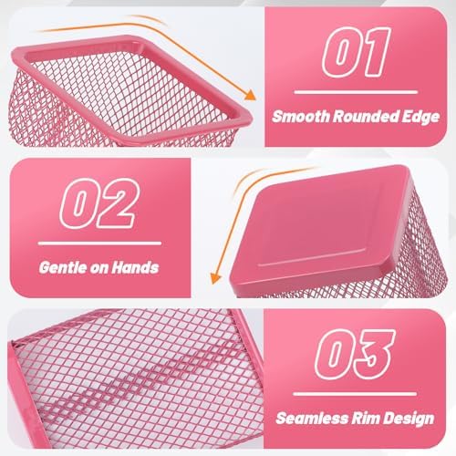 Segarty Pen Cup Holder, 3 Pack Square Dark Pink Pen Holder for Desk, Cute Mesh Pencil Cups Container Set for Office Supply, School Classroom, Home Desktop Storgae and Organization, Brushes Organizer - Image 3