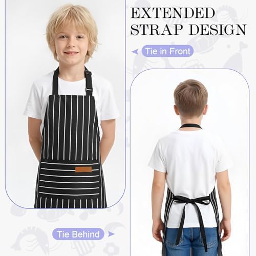 2 Pack Stripes Kids Apron, Kids Cooking Aprons with 2 Pockets, Cute Aprons for Cooking for Boys and Girls - Image 5