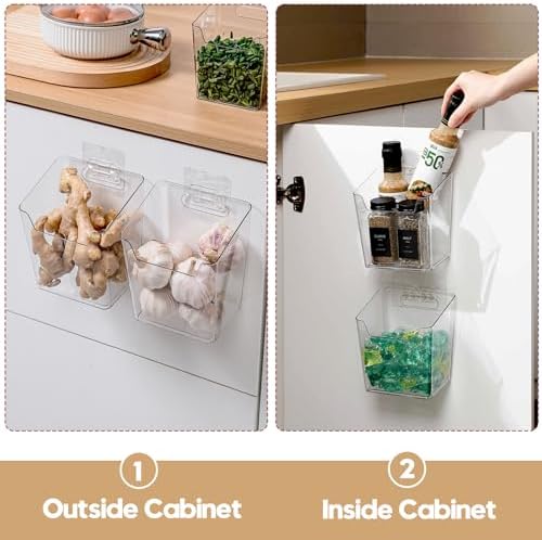 6 Pack Cabinet Door Organizer Adhesive, Compact,Clear Wall Storage Bins(L) - Image 2