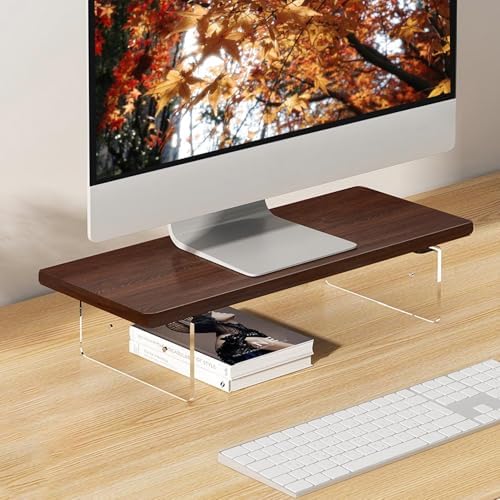 Monitor Stand Riser 2.16/3.34 Inch 2 Height Adjustments Acrylic Stand with Installation Tool, Desk Organizer Accessories Office Desk Storage Rack Screen/PC/Printer/Laptop Riser 7.8 x 15.7 Inch (Brown) by Unknown