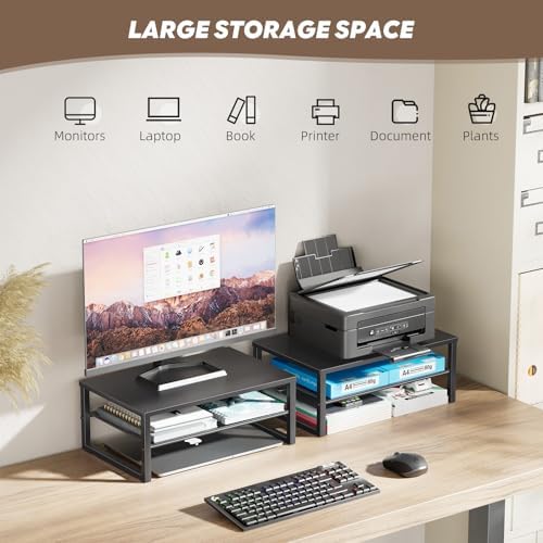 Ekisemio 2-Tier Computer Monitor Stand Riser, Desk Organizer for Monitor, Black - Image 4
