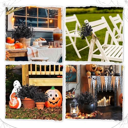 12 Pcs Black Eucalyptus Stems, 13" Fake Flowers DIY Black Silk Artificial Flowers Faux Spooky Branches for Home Halloween Farmhouse Gothic Floral Arrangements Decor - Image 6