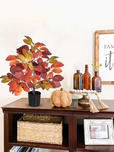 Briful 19.7" Fake Fall Tree in Black Pot, Autumn Small Artificial Beech Leaf Tree Faux Plants Indoor for Home Office Room Tabletop Mantel Thanksgiving Decor - Image 4