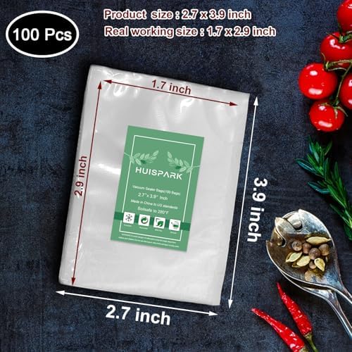 Vacuum Sealer Bags,2.7"*4" 100 Pcs Heavy Duty Pre-Cut Design Commercial Grade Food Sealable Bag for Heat Seal Food Storage,Boilsafe to 280°F Freezable,Good for Storage,Meal Prep and Sous Vide - Image 2