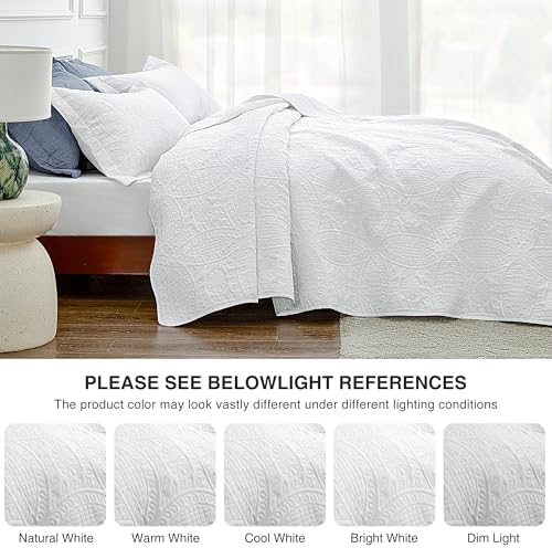 Love's cabin California King Size Quilt Bedding Set White Bedspreads - Cal King Summer Lightweight Bedspread Comforter - Coin Pattern Coverlet for All Season - 3 Pieces (1 Quilt, 2 Pillow Shams) - Image 5