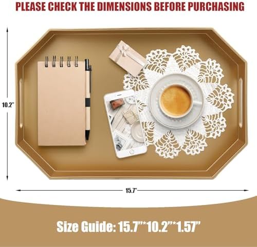 Gold Decorative Tray with Handles, Versatile Serving Tray for Coffee Table, Ottoman, Ideal for Serving, Displaying, Organizing, 15.7"*10.2"*1.57" - Image 2