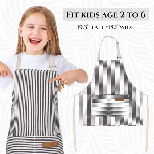 2 Pack Stripes Kids Apron, Kids Cooking Aprons with 2 Pockets, Cute Aprons for Cooking for Boys and Girls - Image 4