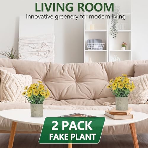 2 Pack Small Fake Plants Potted Artificial Plants Artificial Flowers Potted - Image 5