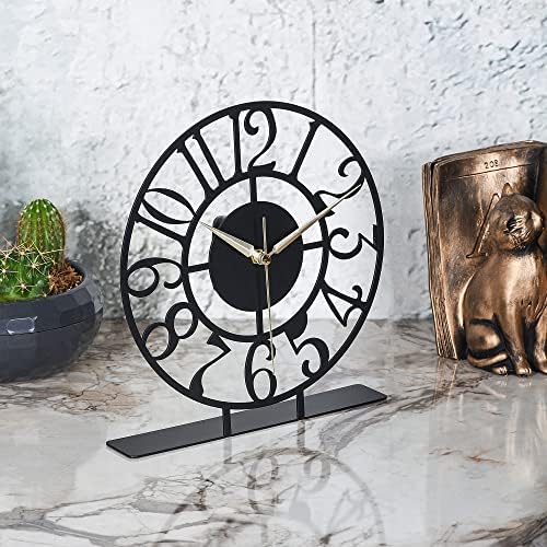 muyika 8.9x9.5 Metal Desk Clock, Black Round Silent Non-Ticking Analog Table Clock, Battery Operated, Decorative Desk and Shelf Clock, Desk Clocks for Living Room Bedroom Kitchen Office School - Image 5