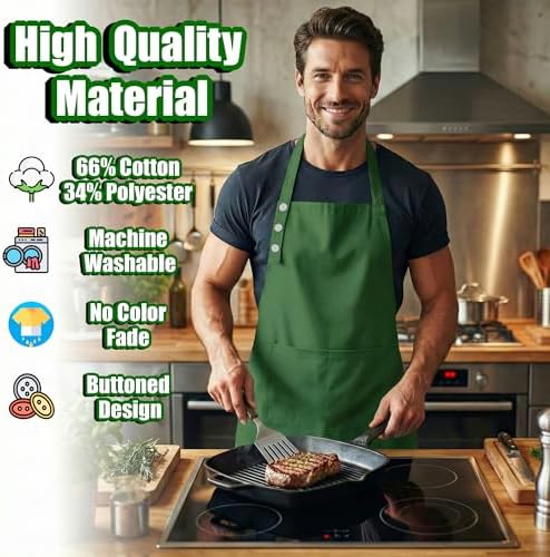 TOSHE Kitchen Apron for Women & Men Waterdrop Resistant, Adjustable Button - Image 3