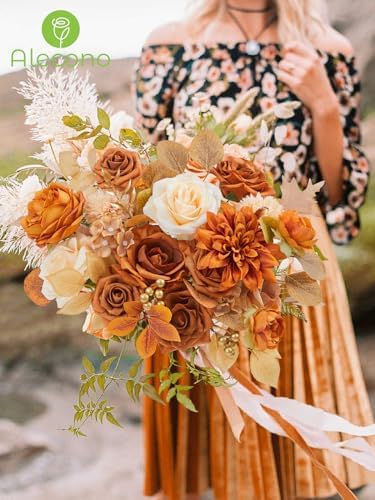 Alecono Orange Artificial Flowers, Silk Fake Fall Floral Set - Image 4