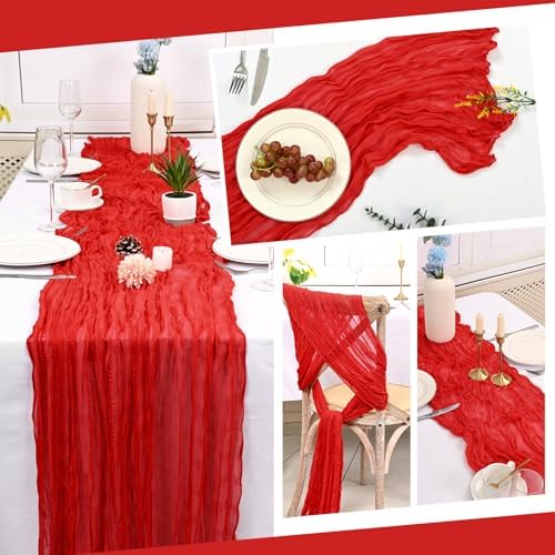 10 Pack Red Cheesecloth Table Runner 17x108 Inch Boho Gauze Cheese Cloth Table Runners for Wedding Party Baby Shower Birthday Home Decor - Image 5