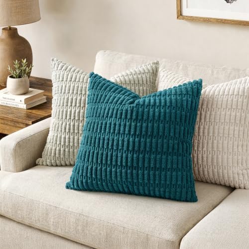 MIULEE Corduroy Decorative Throw Pillow Covers 20x20 Teal Pack of 2 - Image 2
