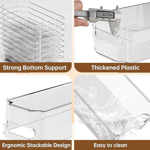 Clear Fridge Organizer, Refrigerator Organizer Bins with Handle, Freezer, Kitchen Cabinet, Pantry Organization, BPA Free Fridge Organizers (12.4 inch 8 Pack) - Image 3