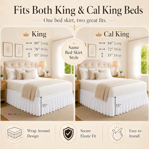 RIMELA White Bed Skirt King Size 15 Inch Drop, Elastic Bed Skirting for Bed Base and Frame, Bedding Dust Ruffle, Lightweight Wrap Around Adjustable Bedskirt, Cal King - Image 4