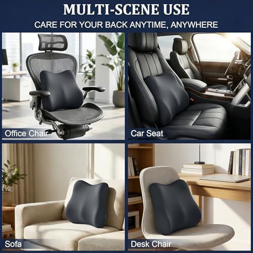 Lumbar Support Pillow Office Chair Lumbar Pillow Lower Back Pain Relief Cozy Dark Gray Memory Foam Back Cushion with Removable Cover Suitable for Car, Bed - Image 7