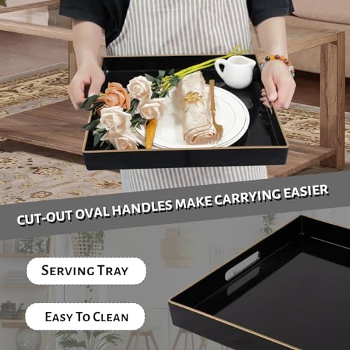 MAONAME Black Decorative Tray, Square Plastic Serving Tray with Handles - Image 5