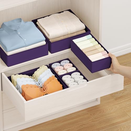 DIMJ Drawer Organizer Clothes, 15 Pack Dresser Organizer, Foldable Closet Organizers and Storage, Fabric Dresser Bins, Drawer Dividers for Nursery, Baby Clothes, Underwears, Sock (Purple) - Image 3