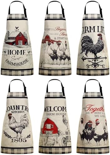Bencailor 6 Pcs Rooster Aprons for Women with Pockets, Waterproof by Bencailor