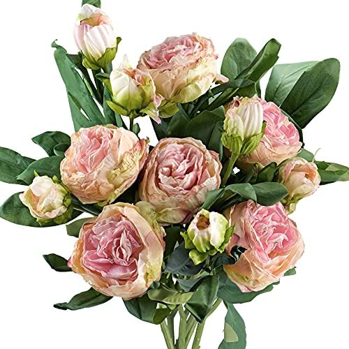 FiveSeasonStuff Vintage Blush Pink Peonies – Realistic Artificial Silk Flowers with Dry-Look Petals, 6 Stems for Rustic Home & Wedding Bridesmaids Bouquet Bridal Showers by FiveSeasonStuff