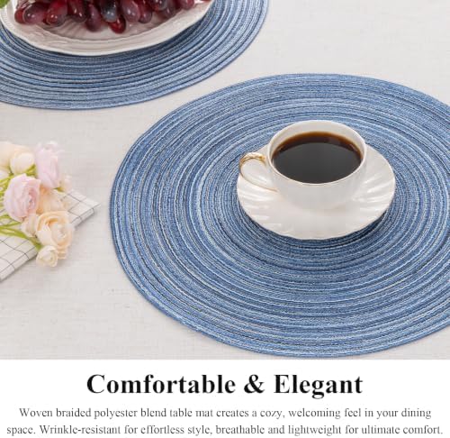 SHACOS Round Braided Placemats Set of 8 Circle Place Mats Cotton Polyester Kitchen Table Mats for Dining Table Wedding Party Decor (Blue Gray, 8) - Image 2