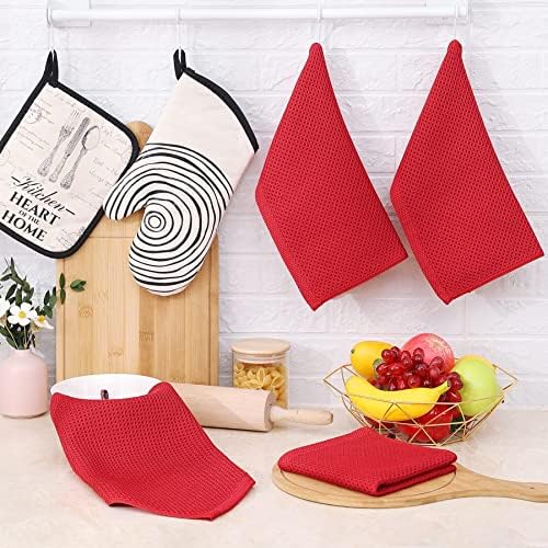 Homaxy 100% Cotton Waffle Weave Kitchen Dish Cloths 8-Pack, Red - Image 6