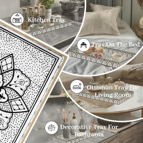 MAONAME Plastic Serving Tray with Handles, Rectangle Black Decorative Tray - Image 7