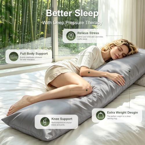 Cooling Weighted Body Pillow for Hot Sleepers and Mood Relaxation(41" x 10") 6.5lbs, Rayon Derived from Bamboo Pillowcase, Quilted Glass Beads Weighted Pillows for Bedroom, Sofa, Adults, Side sleepers - Image 3