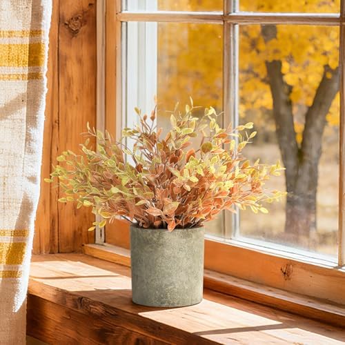 2 Pack Small Potted Artificial Eucalyptus Plant for Fall Decor, Faux Orange Eucalyptus Plants, Artificial Potted Greenery for Bedroom Kitchen Farmhouse Home Decor - Image 2