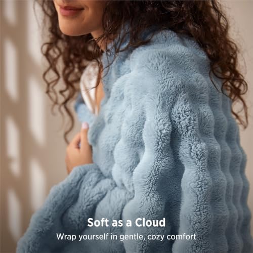 Bedsure Cloud Bubble Fleece Twin Blanket for Bed, Blue, 60"×80" - Image 2