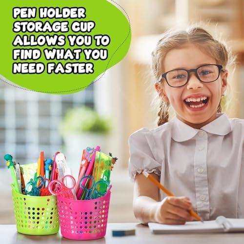Teling 64 Pcs Plastic Pencil Cup Bulk, Round Pen Holder 4 Colors - Image 5