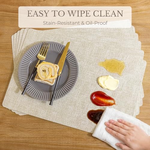 Romanstile Faux Leather Vinyl Placemats Set of 8, Beige - Image 5
